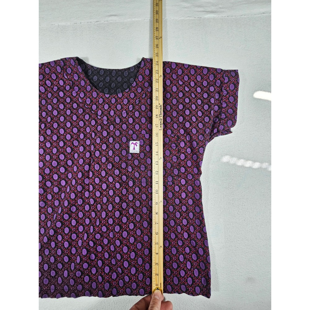 Scrub Med Purple Red Pineapple Geometric Print Scrub Top Short Sleeve Medical - Picture 2 of 7